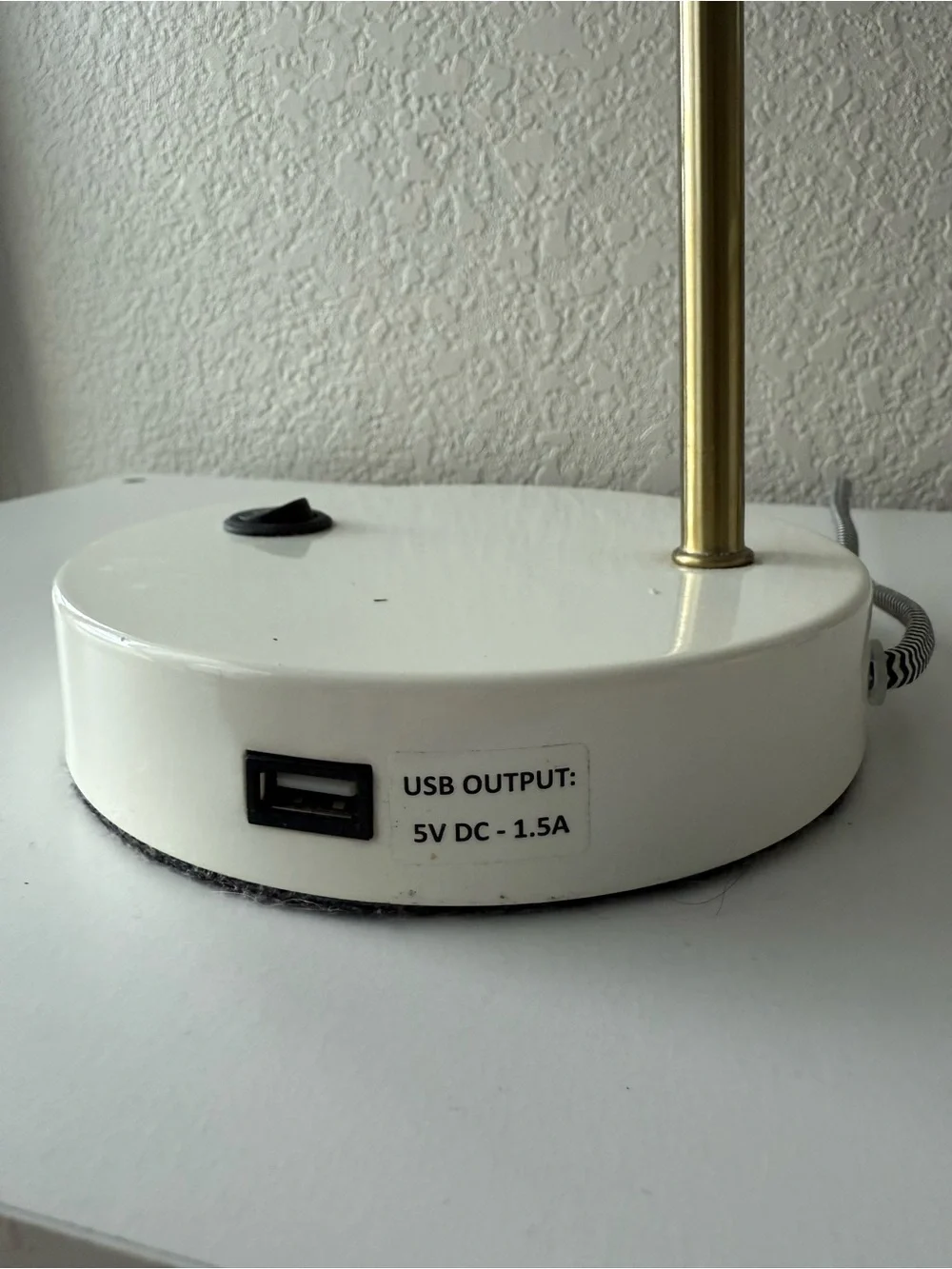 White and Gold Desk Lamp with Built-In USB Port